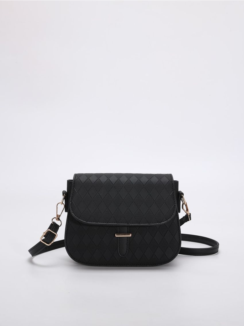 Mini Geometric Embossed Flap Saddle Bag