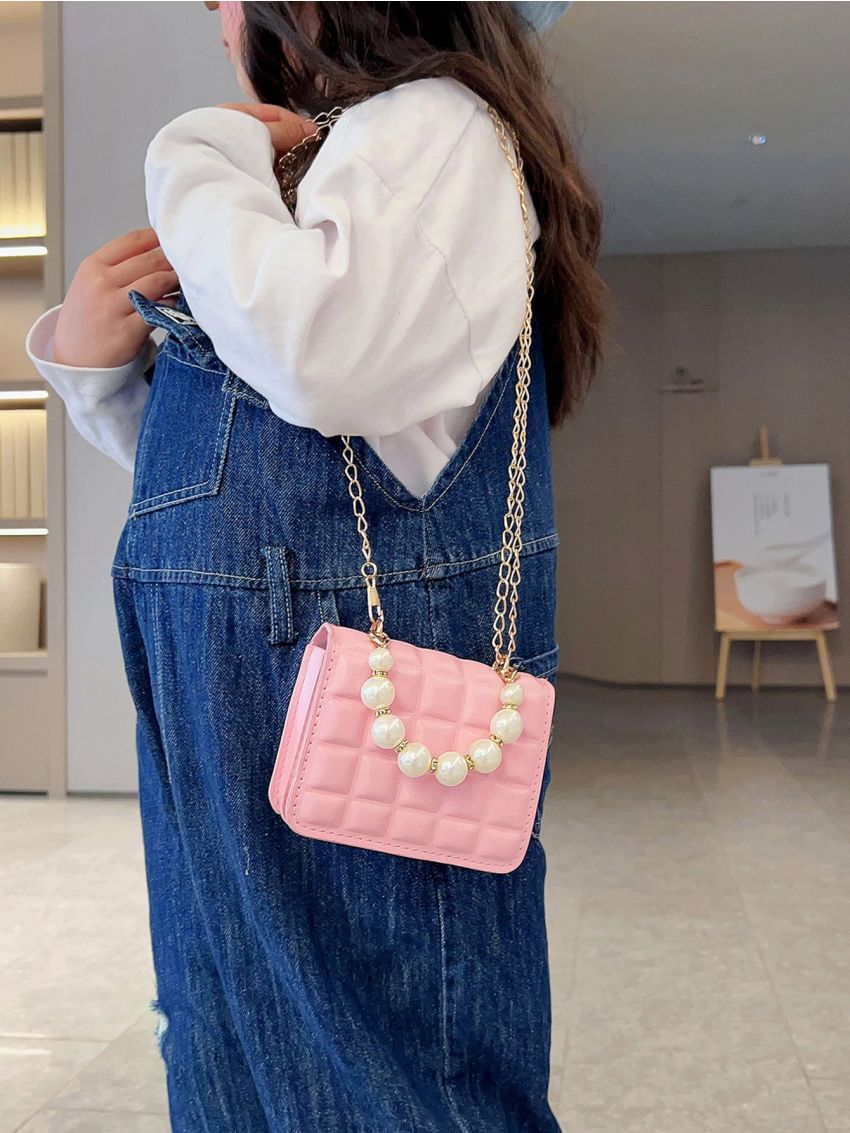 Mini Faux Pearl Decor Square Bag
