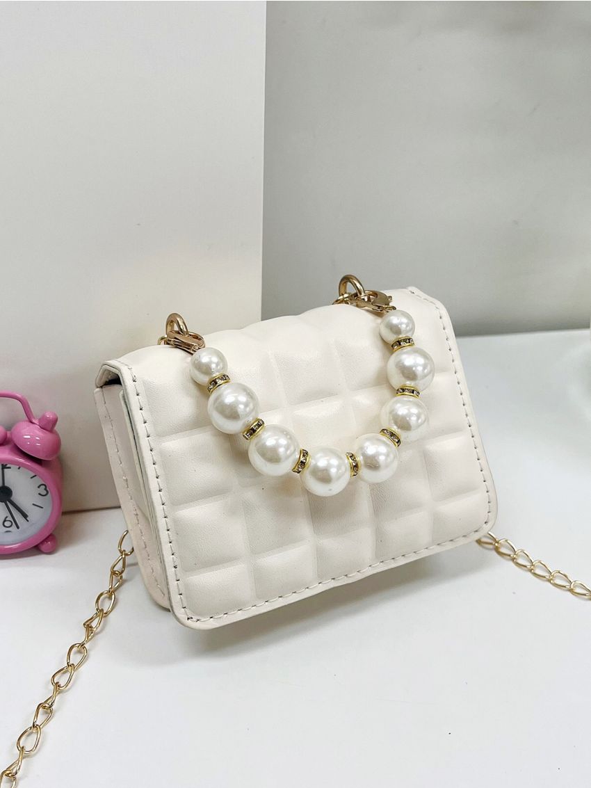 Mini Faux Pearl Decor Flap Square Bag
