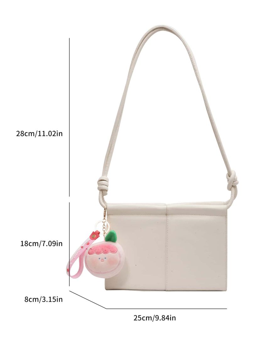 Beige Square Bag Stitch Detail Top Handle With Bag Charm For Work