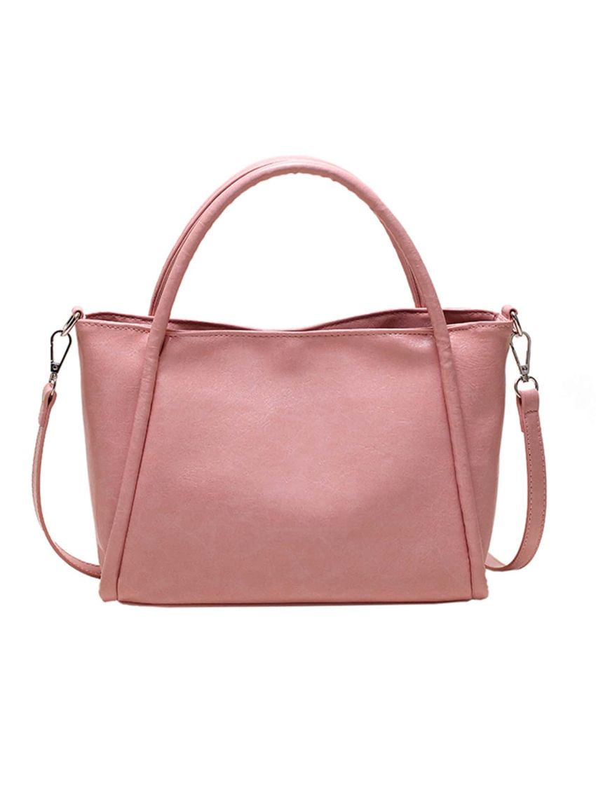 Double Handle Satchel Bag Pink PU For Daily Life