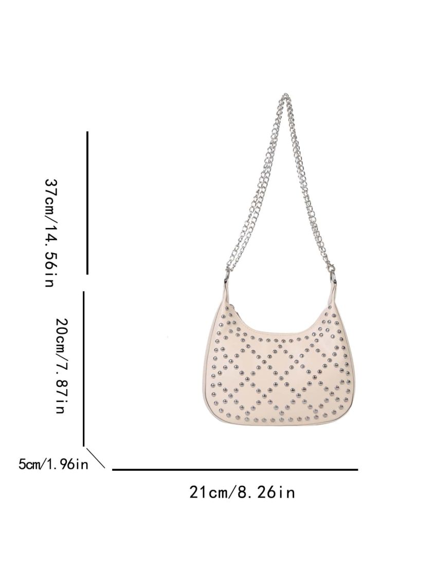 Studded Decor Chain Hobo Bag