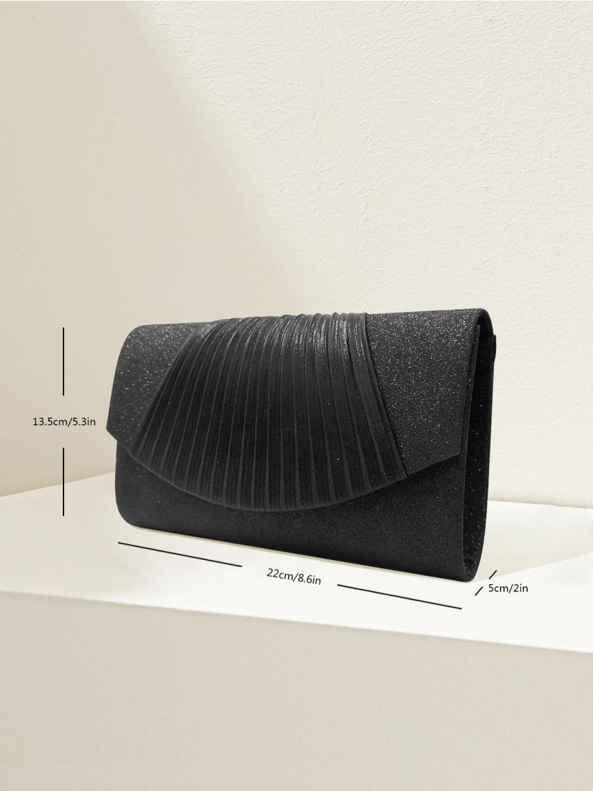Glitter Pleated Detail Flap Square Bag