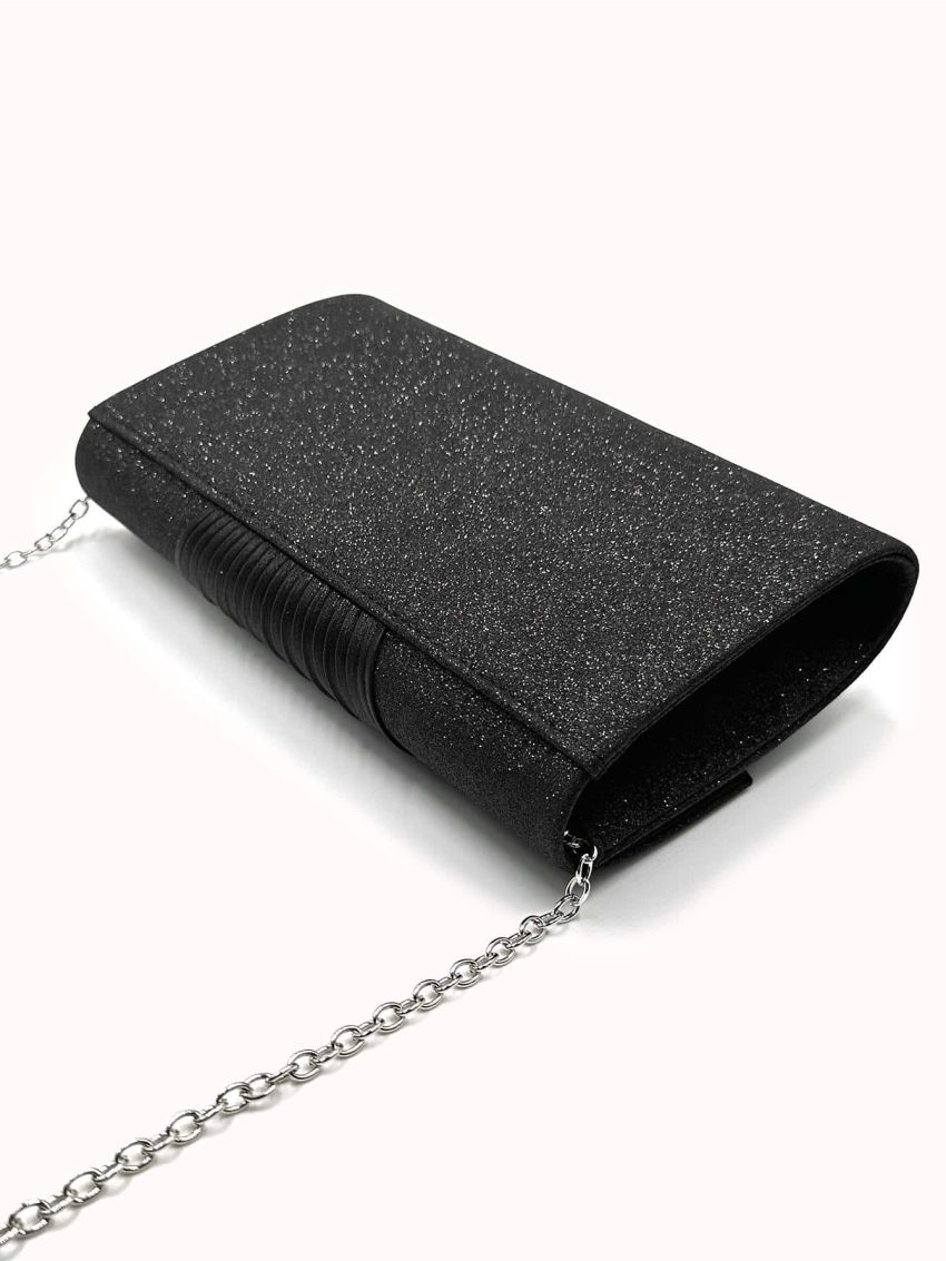 Glitter Pleated Detail Flap Square Bag