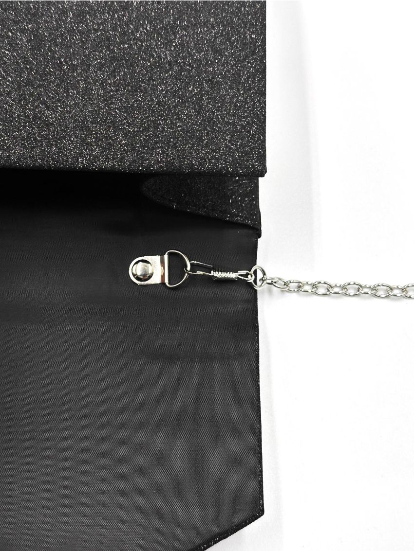 Glitter Pleated Detail Flap Square Bag