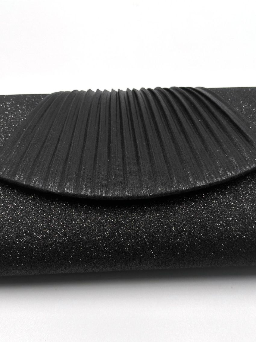Glitter Pleated Detail Flap Square Bag