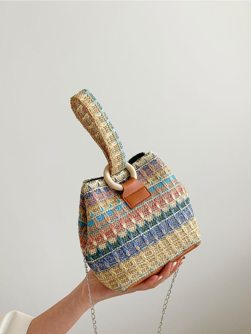 Mini Colorblock Straw Bag