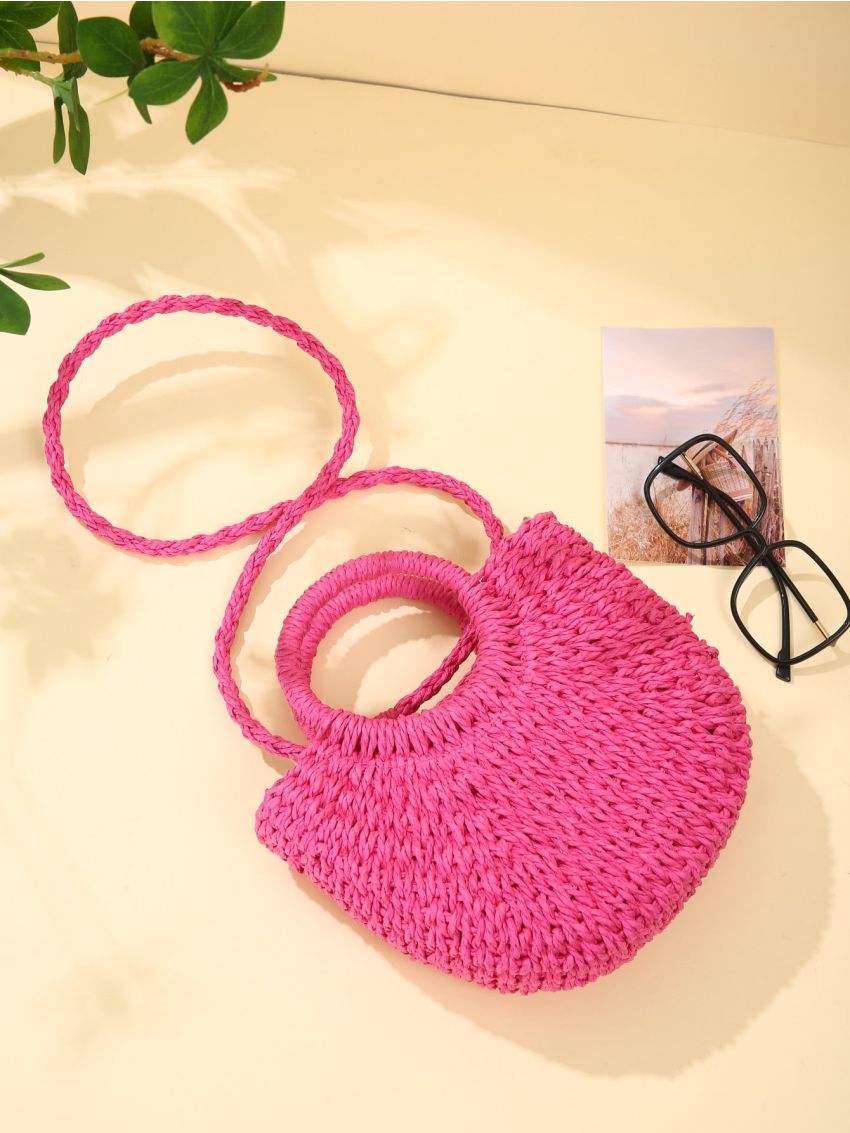 Woven Straw Crossbody Bag Mini Summer Beach Single Shoulder Strap Bag for Beach