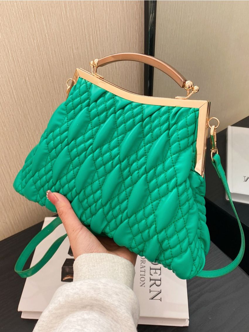 Metallic Quilted Pattern Square Bag