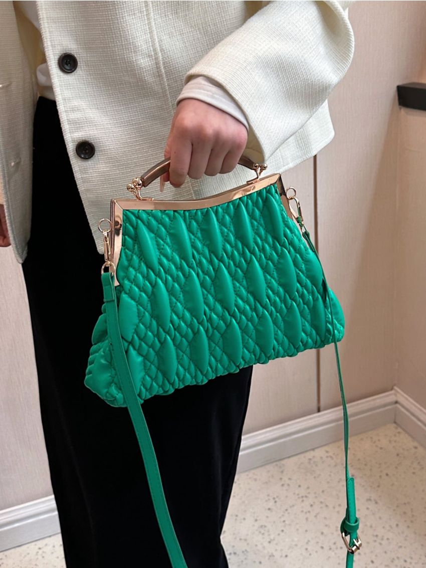 Metallic Quilted Pattern Square Bag