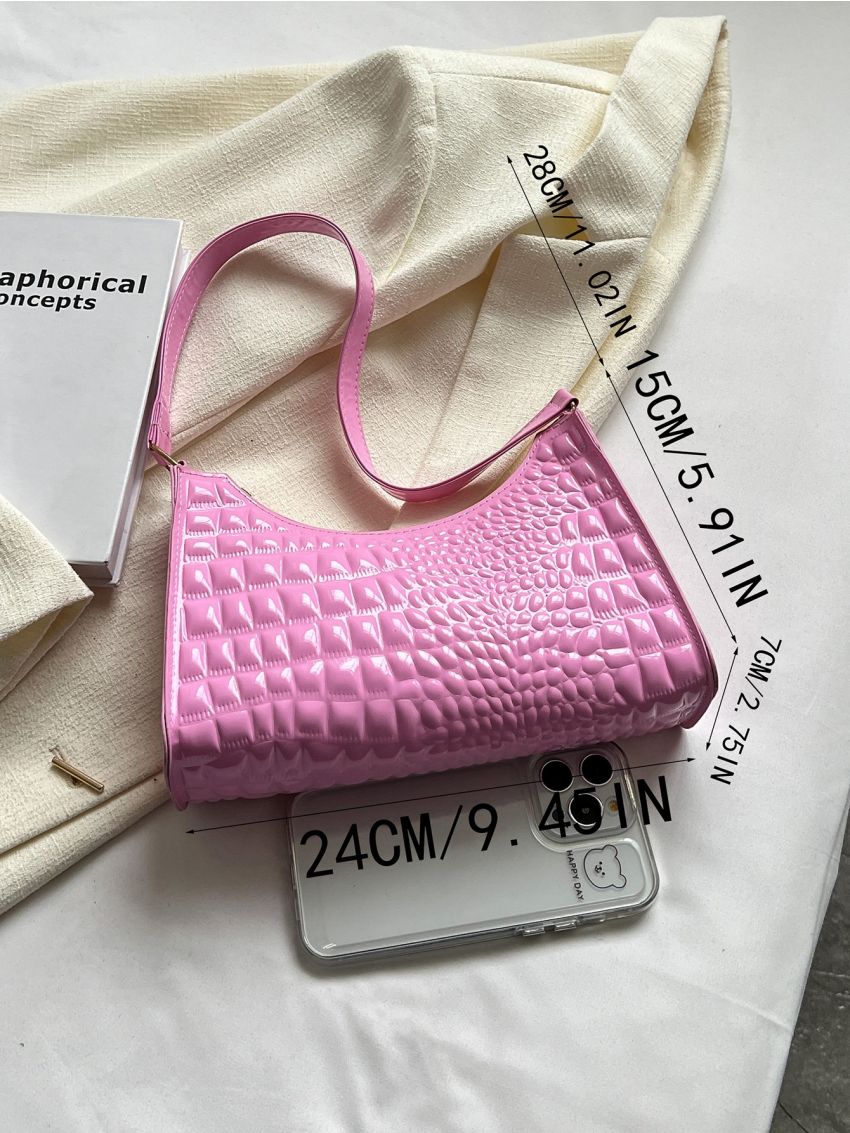 Crocodile Embossed Baguette Bag