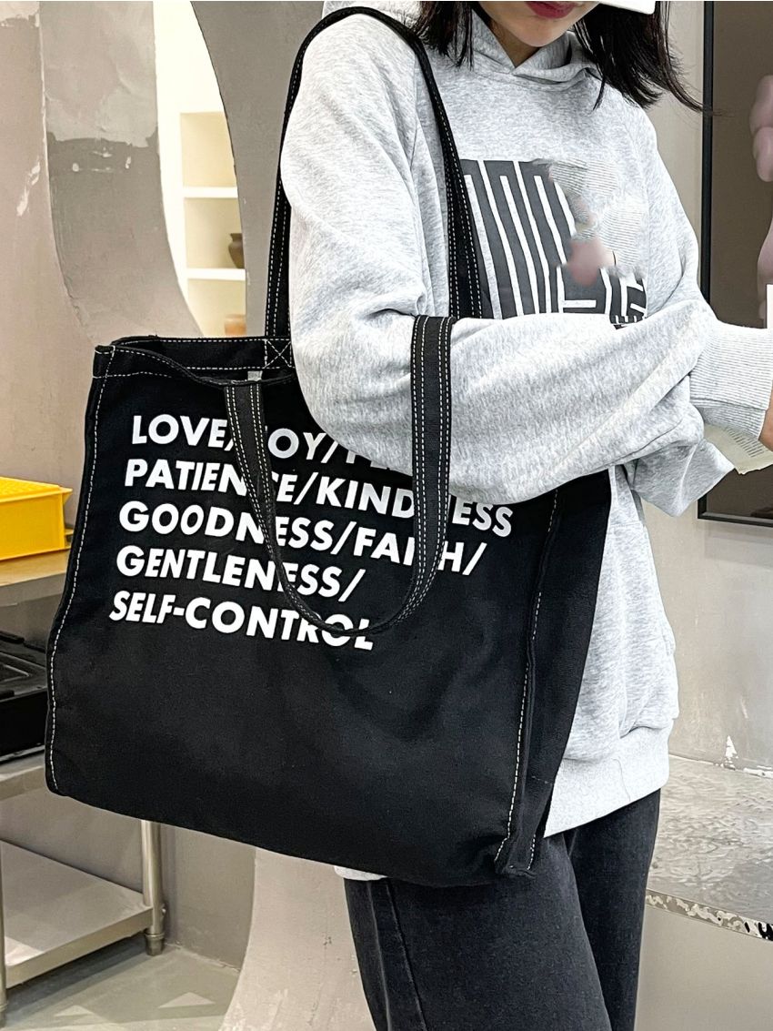 Slogan Graphic Shopper Bag