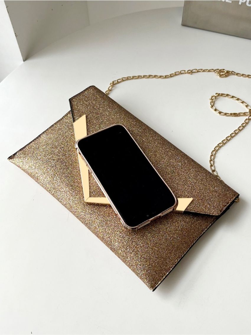 Metal Decor Chain Flap Square Bag