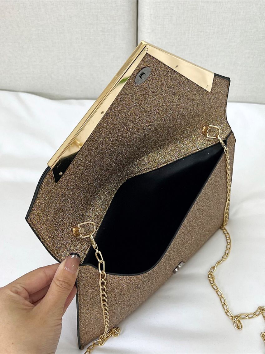 Metal Decor Chain Flap Square Bag