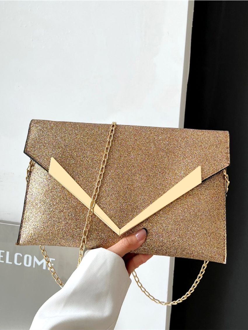 Metal Decor Chain Flap Square Bag