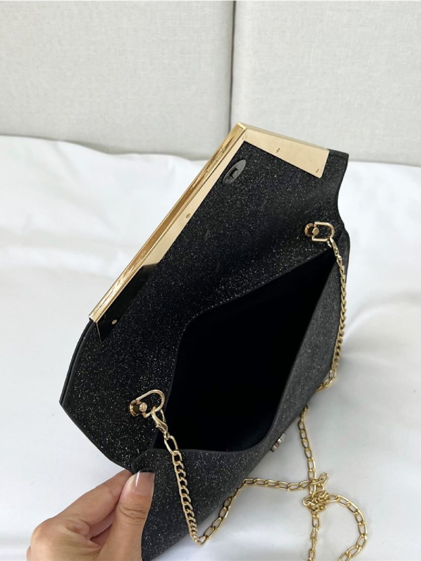 Glitter Envelope Bag Metal Decor Chain Strap