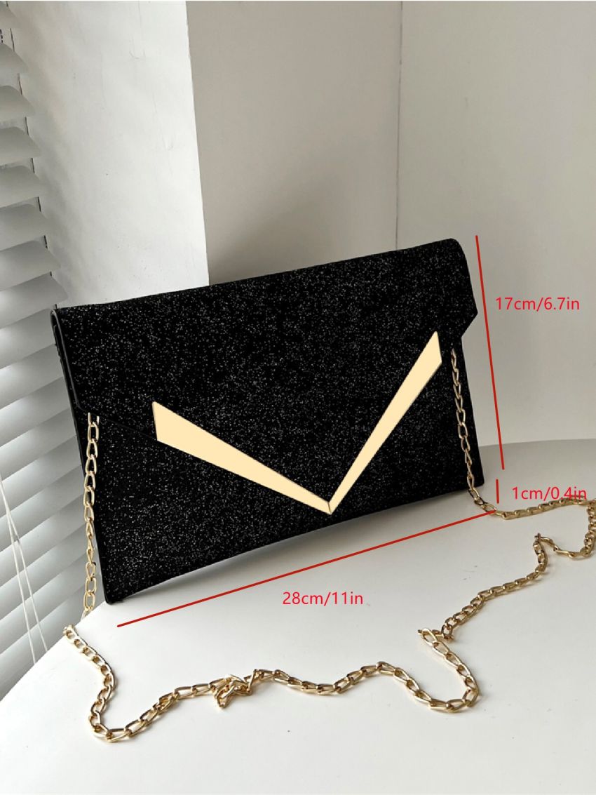 Glitter Envelope Bag Metal Decor Chain Strap