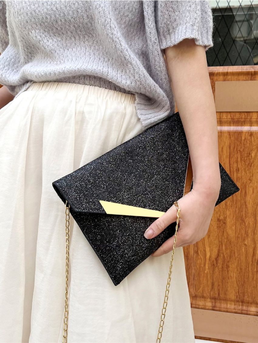 Glitter Envelope Bag Metal Decor Chain Strap
