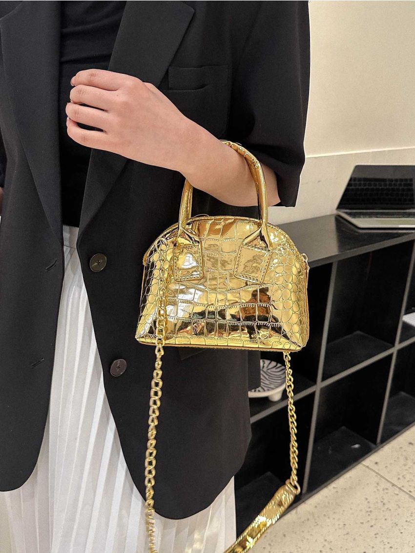 Crocodile Embossed Dome Bag Metallic Mini Funky