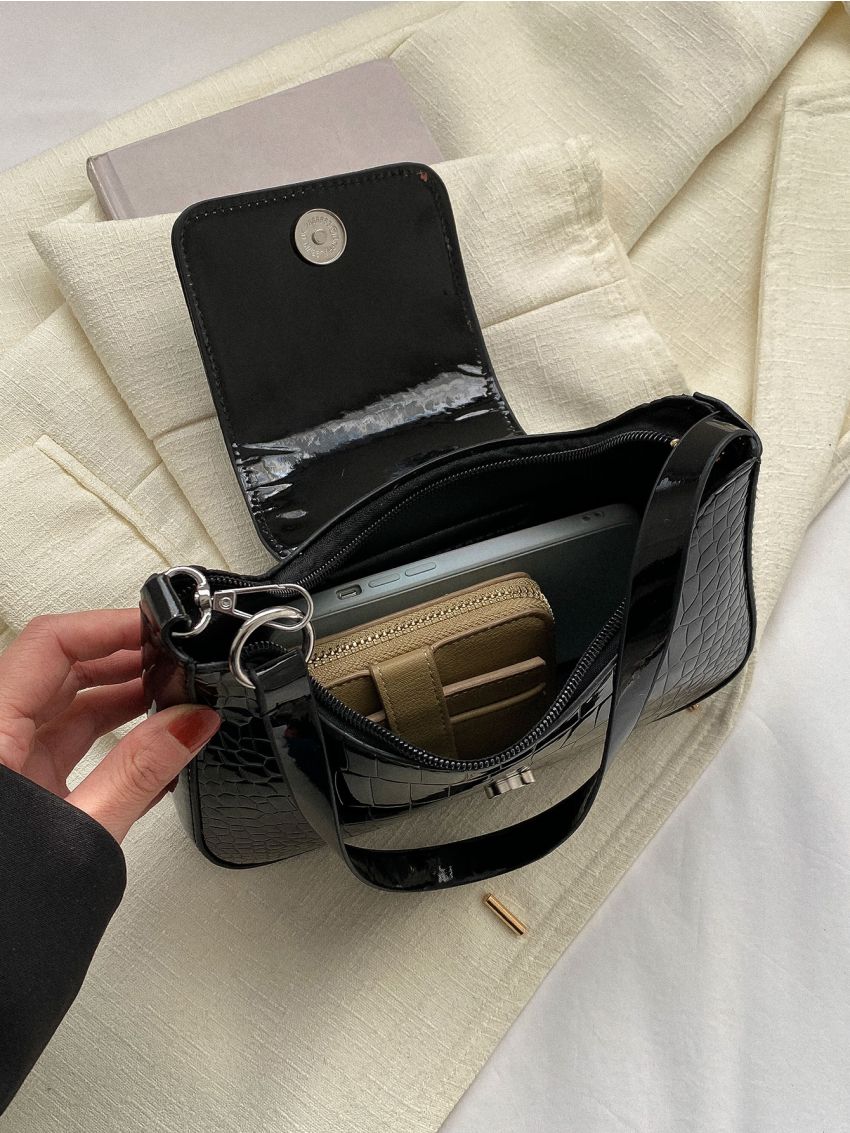 Minimalist Hobo Bag Crocodile Embossed Elegant