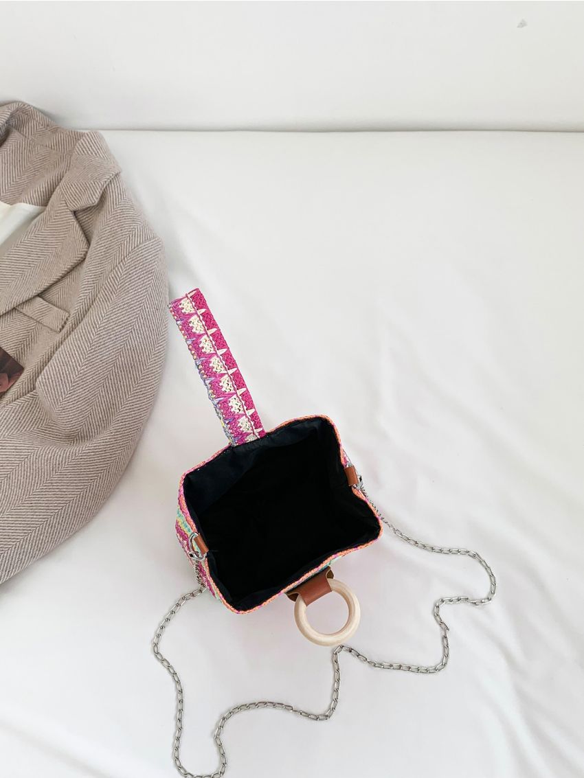 Mini Color Block Chain Straw Bag