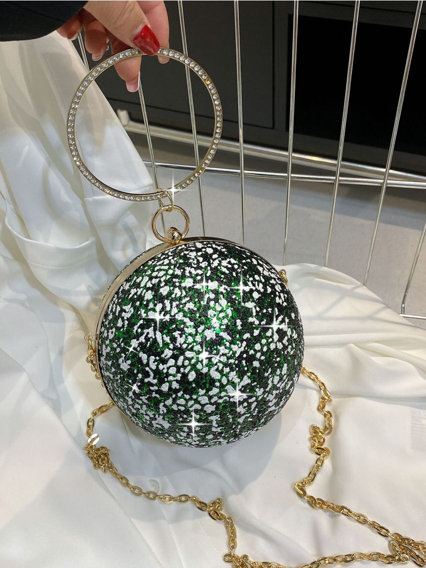 Mini Rhinestone Decor Top Ring Chain Circle Bag