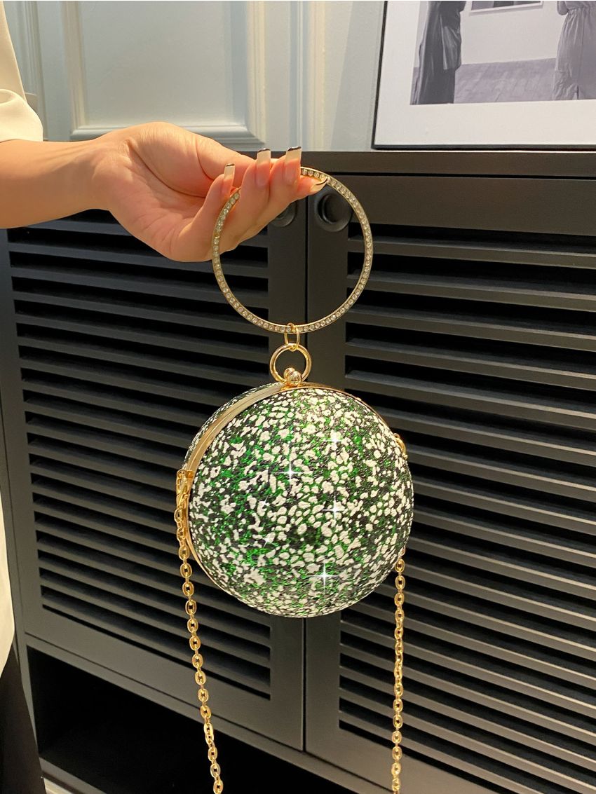 Mini Rhinestone Decor Top Ring Chain Circle Bag