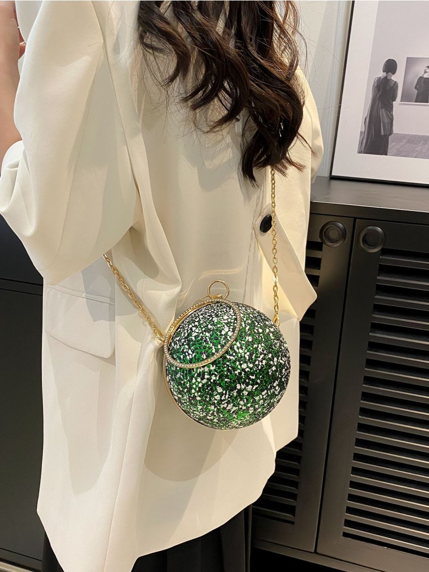 Mini Rhinestone Decor Top Ring Chain Circle Bag