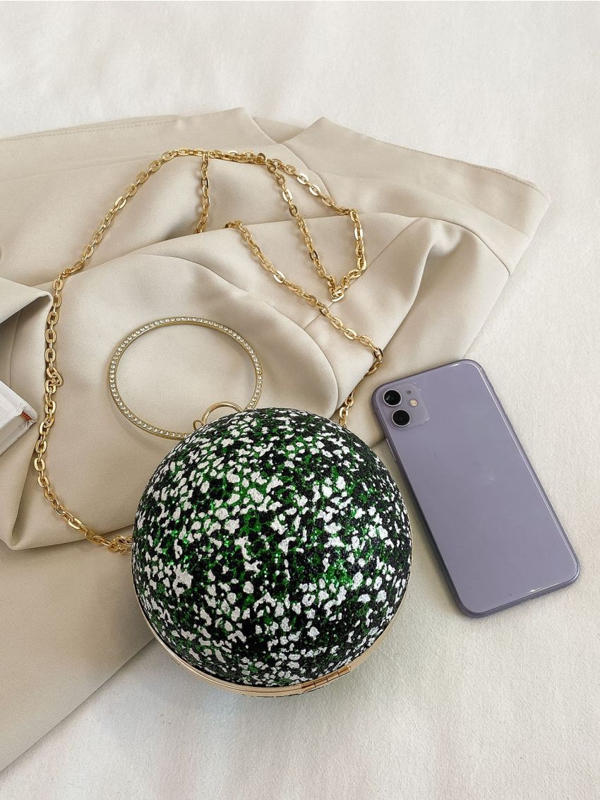Mini Rhinestone Decor Top Ring Chain Circle Bag