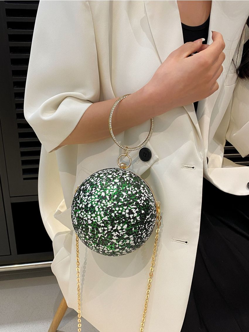 Mini Rhinestone Decor Top Ring Chain Circle Bag