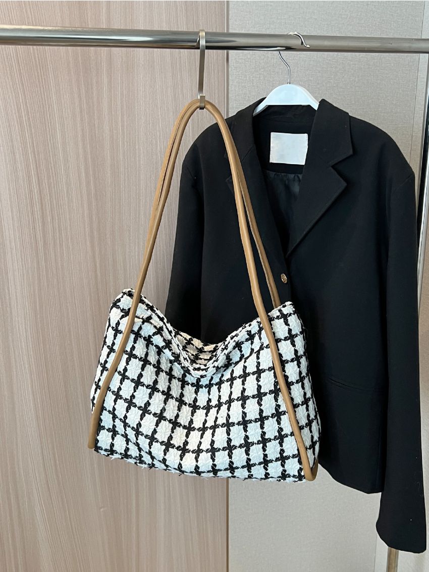Plaid Pattern Shoulder Tote Bag