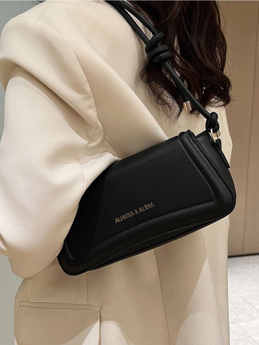 Letter Graphic Flap Baguette Bag