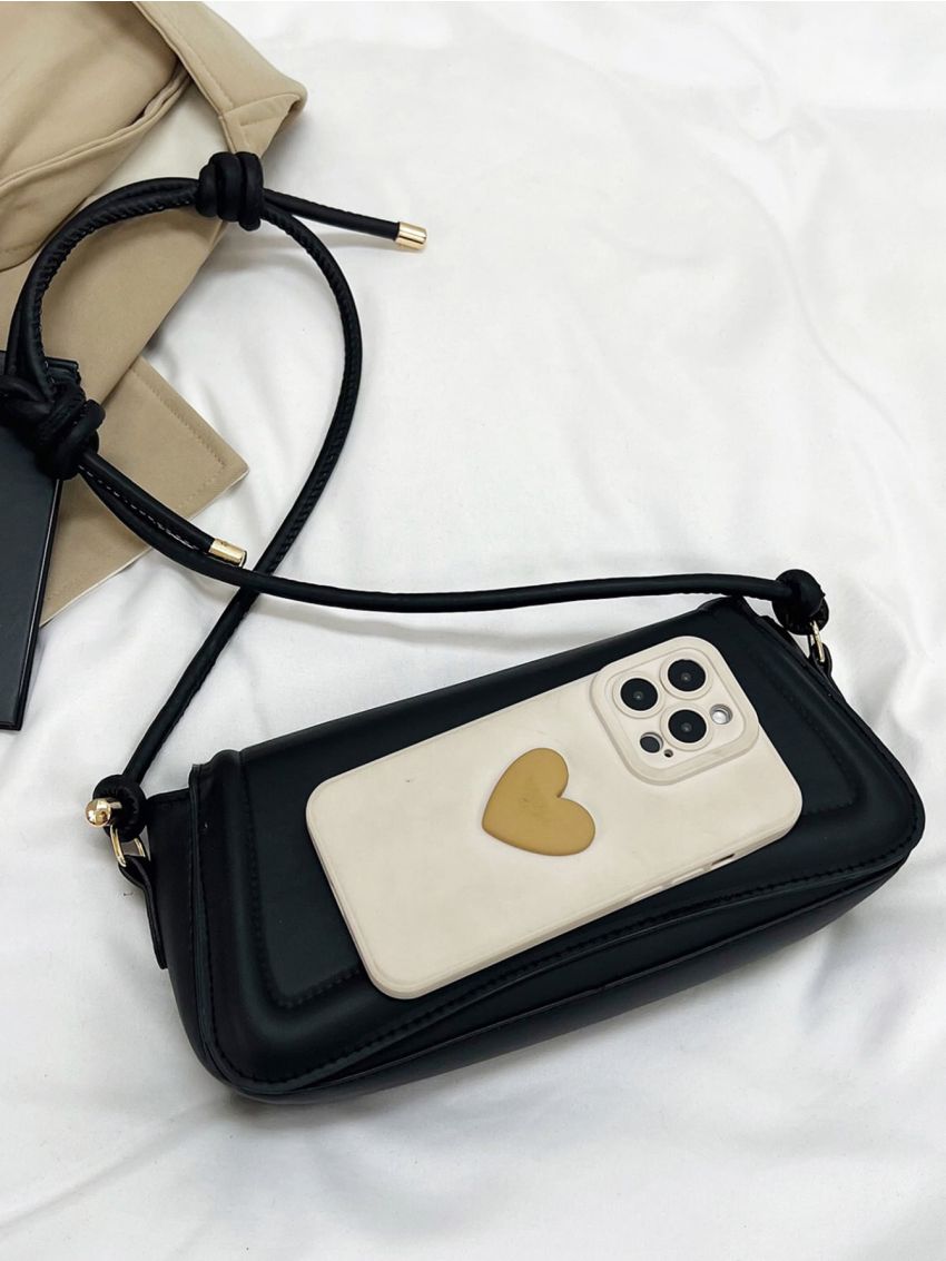 Letter Graphic Flap Baguette Bag