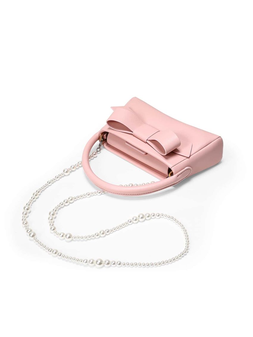 Top Handle Bag Genuine Leather Cute Women's Handbags Bow Tie Design Pearl Chain Crossbody Shoulder Bag Sweet 2023 New Purse
