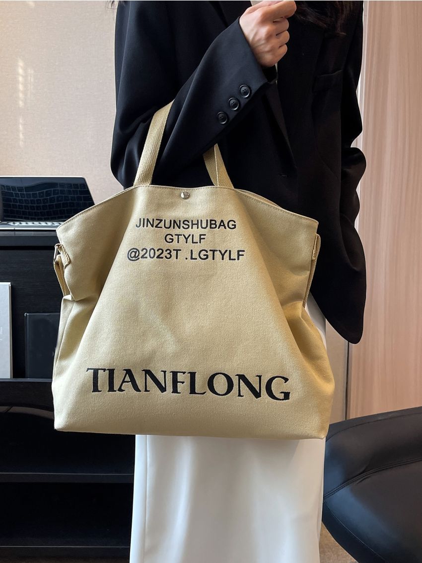 Letter Graphic Tote Bag Large Shopper Bag