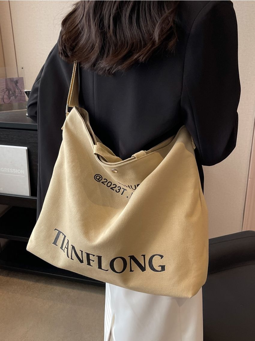 Letter Graphic Tote Bag Large Shopper Bag