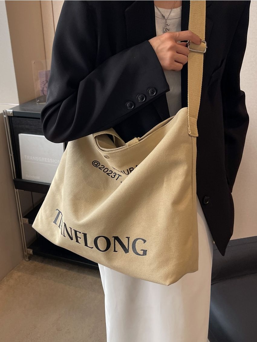 Letter Graphic Tote Bag Large Shopper Bag