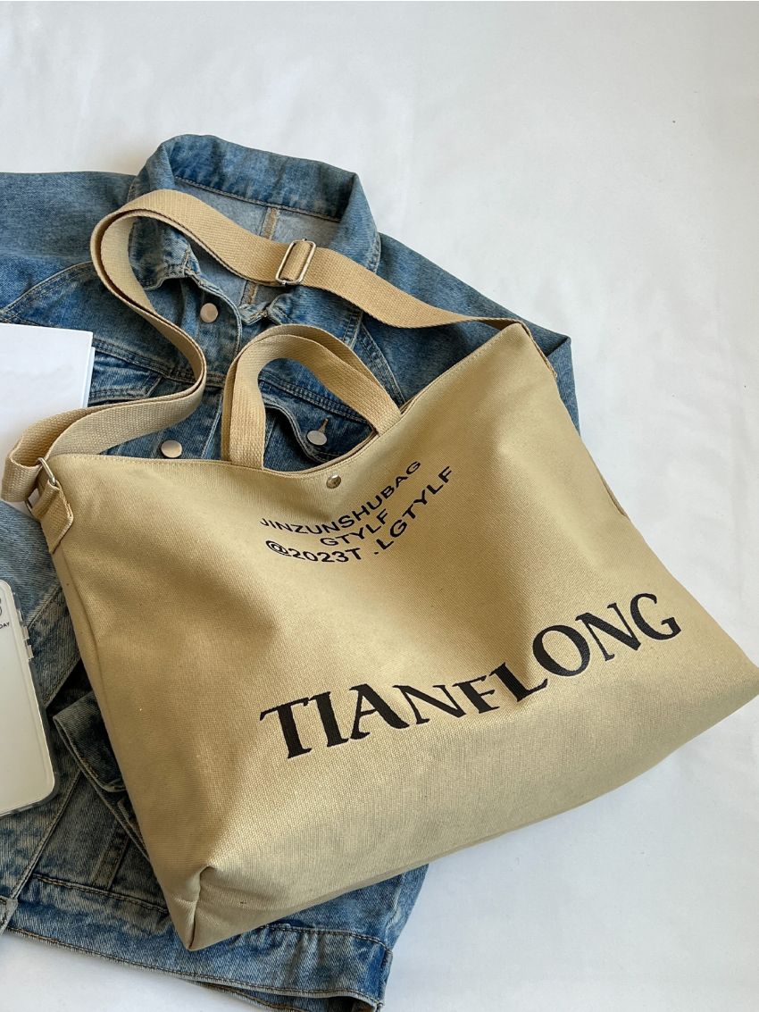 Letter Graphic Tote Bag Large Shopper Bag