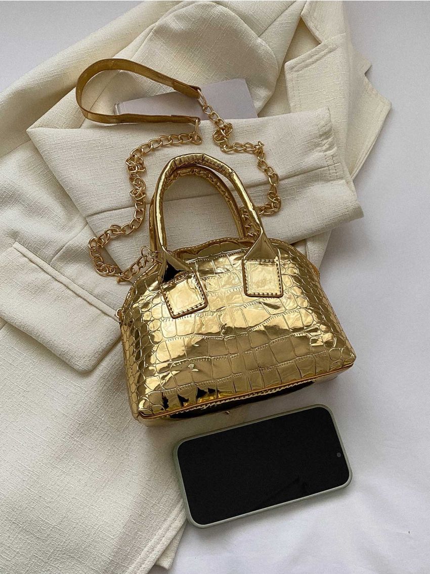 Crocodile Embossed Dome Bag Metallic Mini Funky