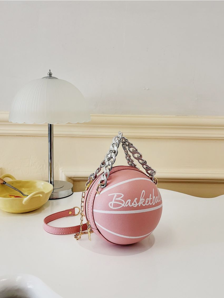 Mini Circle Bag Letter Graphic Chain Strap PU