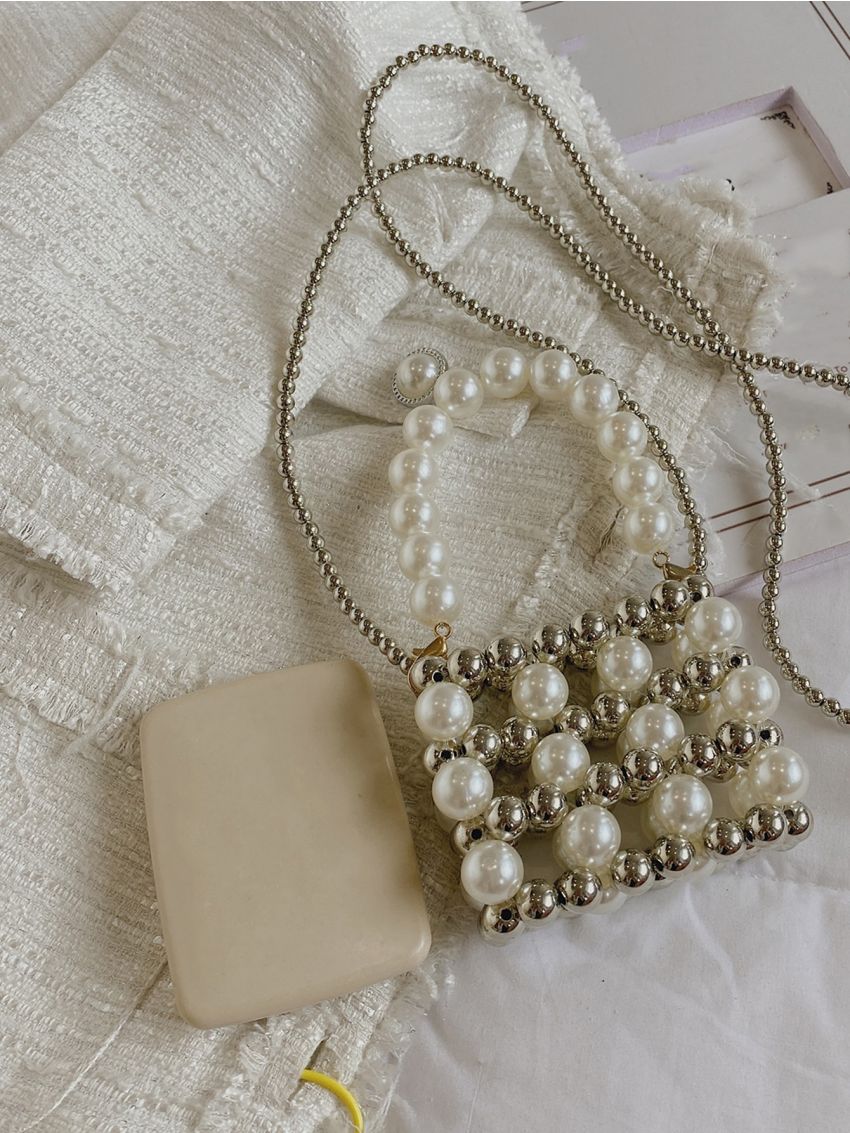 Mini Faux Pearl Decor Satchel Bag