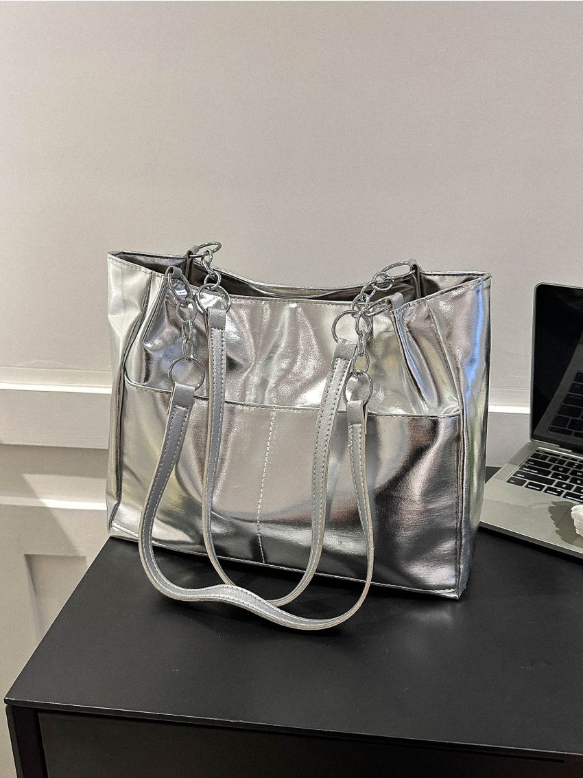 Metallic Shoulder Tote Bag