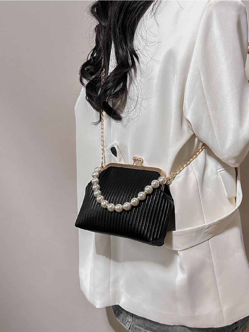 Stripped Kiss Lock Square Bag