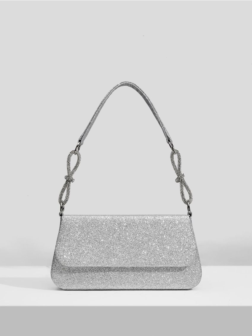 Glitter Bow Decor Flap Square Bag