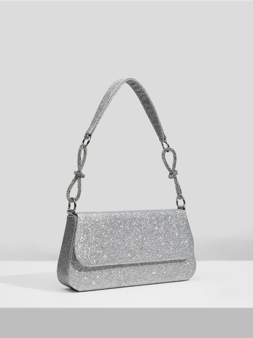 Glitter Bow Decor Flap Square Bag