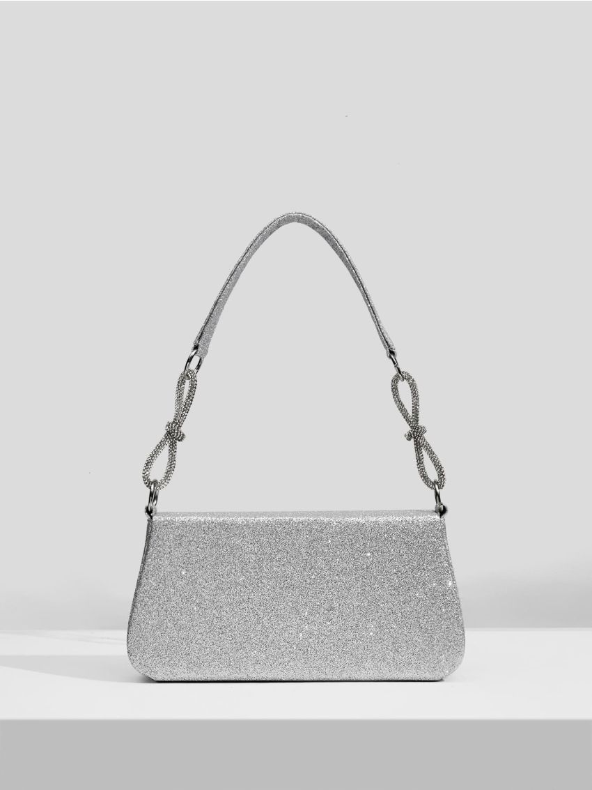 Glitter Bow Decor Flap Square Bag