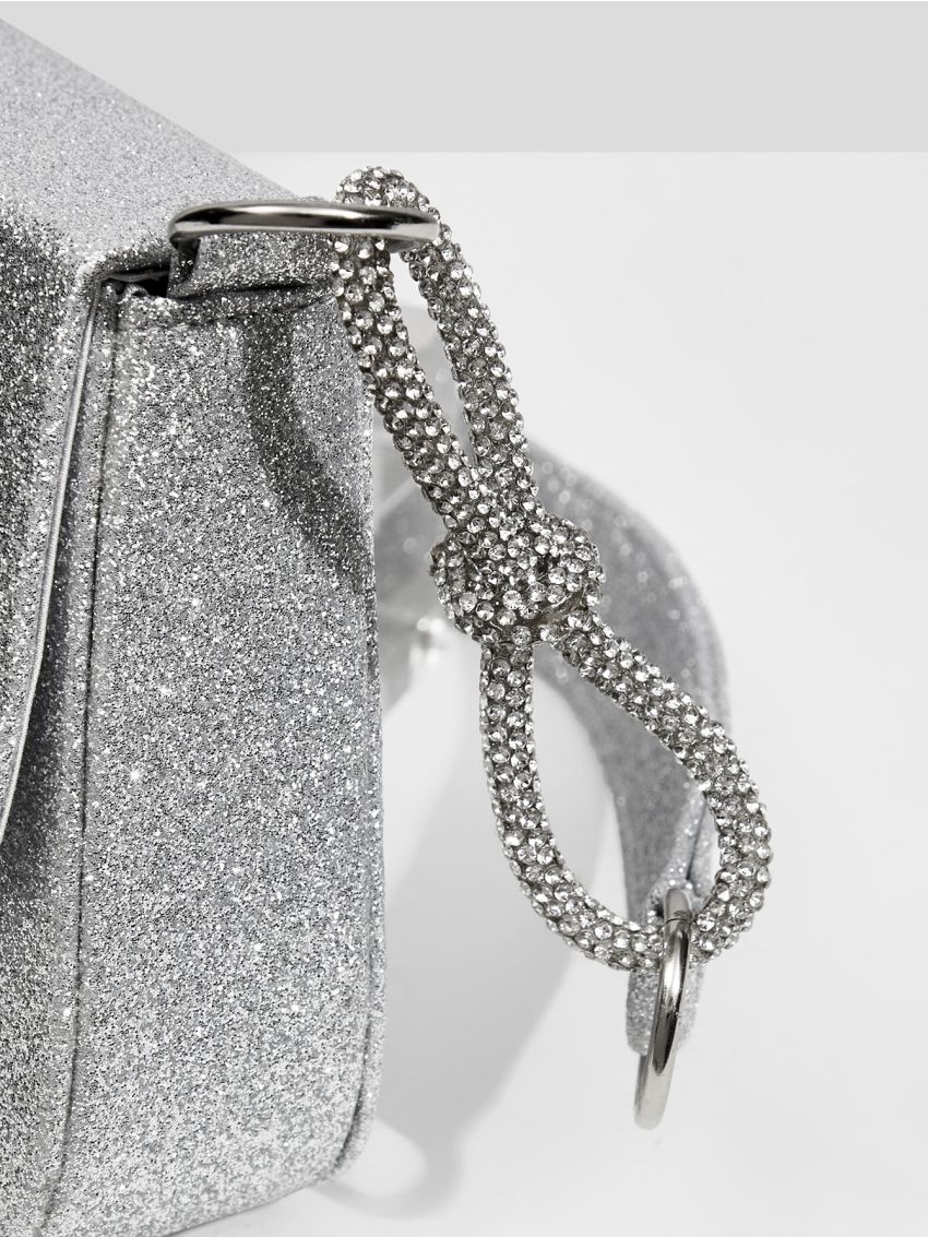 Glitter Bow Decor Flap Square Bag
