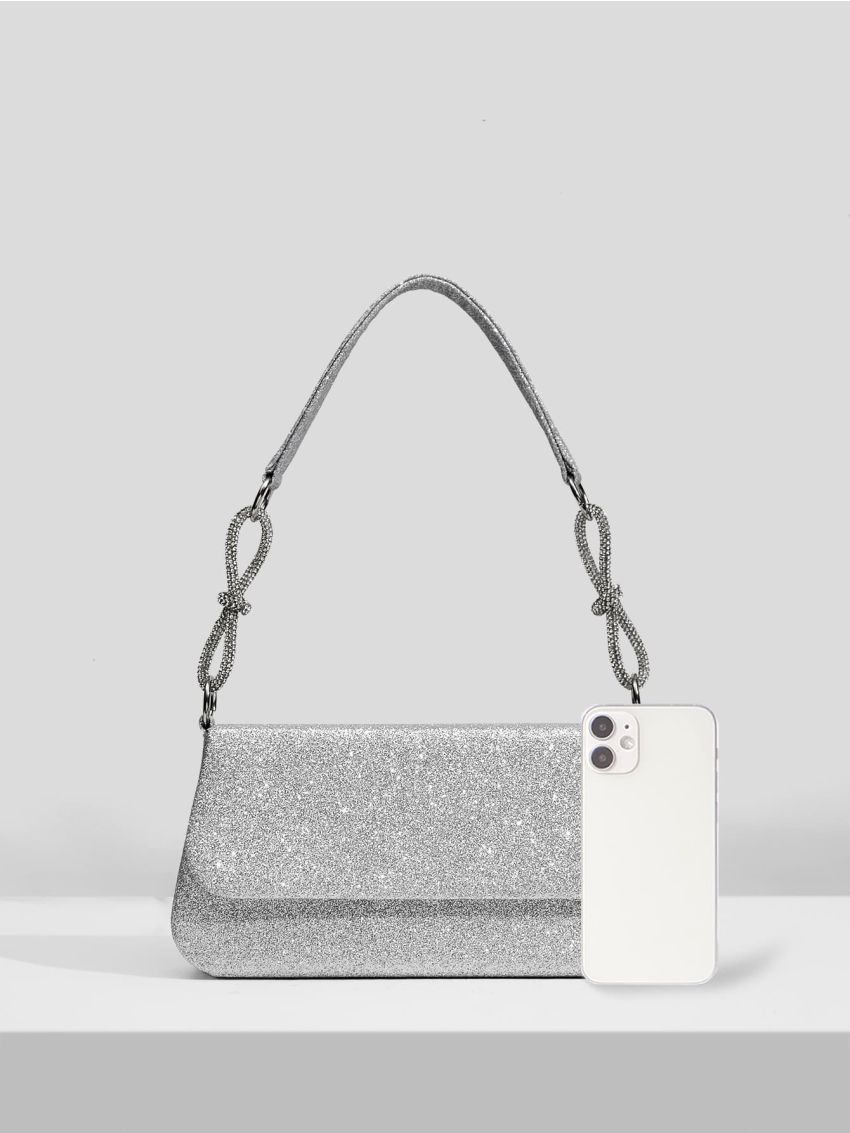 Glitter Bow Decor Flap Square Bag