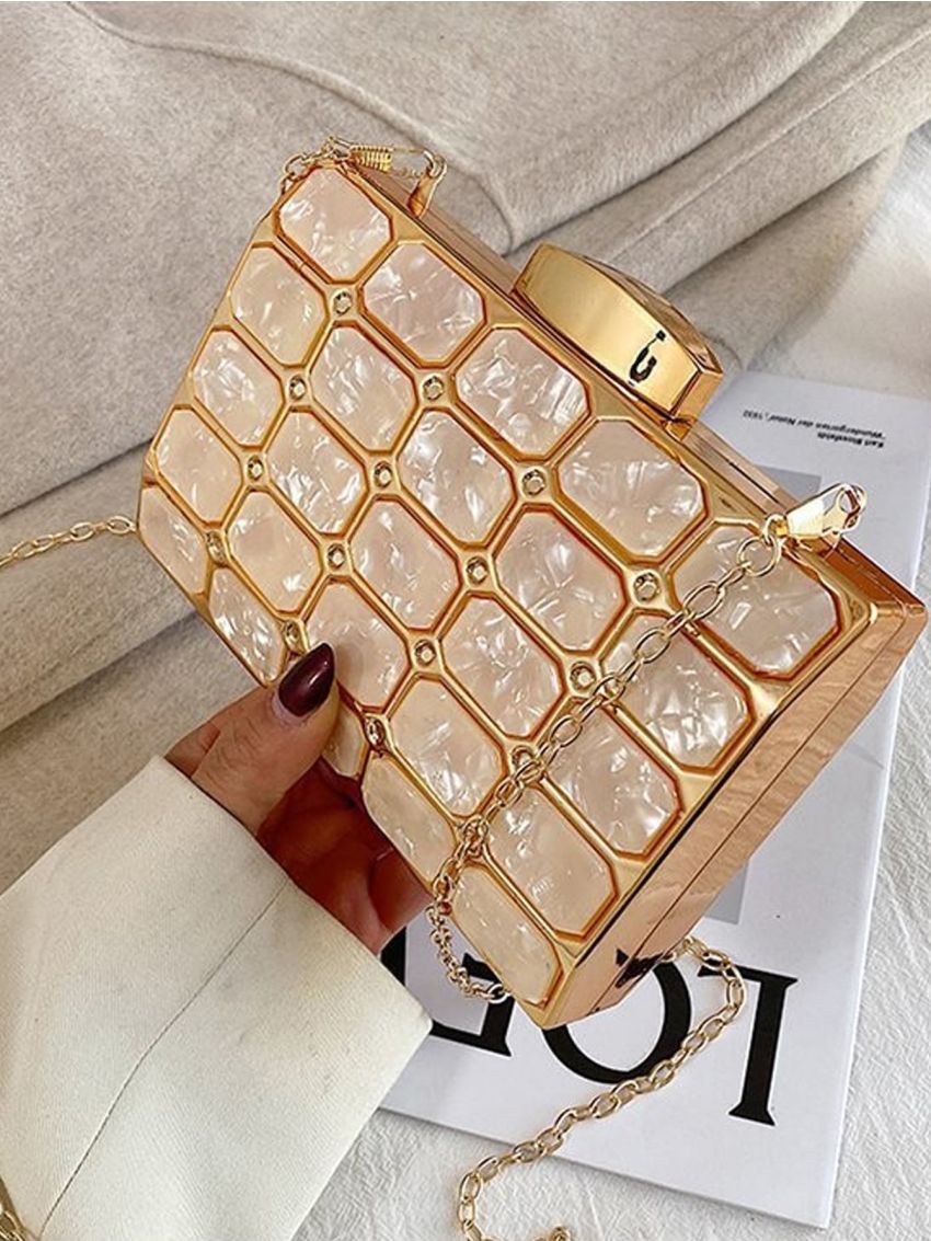 Mini Geometric Pattern Chain Box Bag