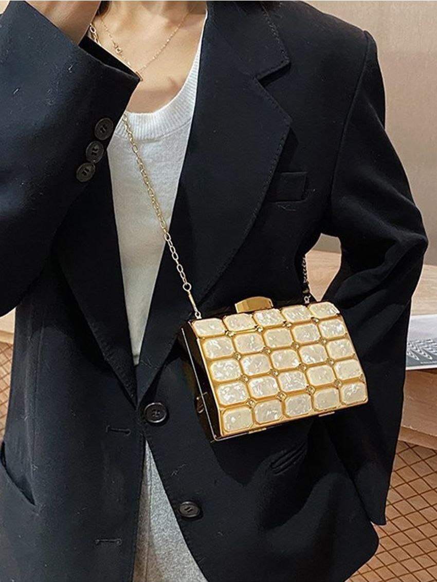 Mini Geometric Pattern Chain Box Bag